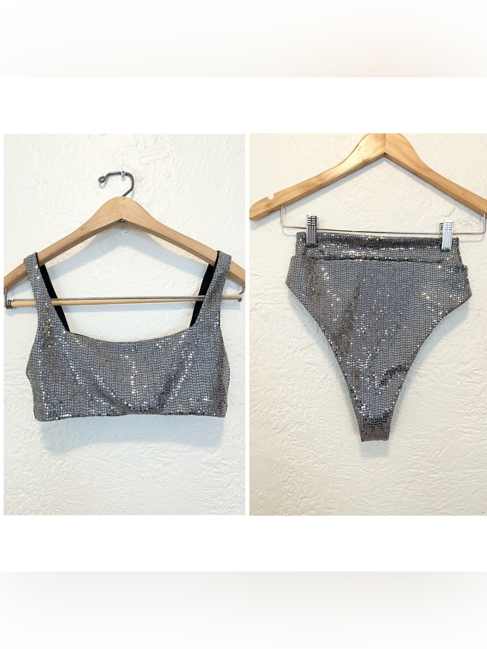 Nookie Swimwear Revolve Bikini Silver Sequin Small Medium S/M